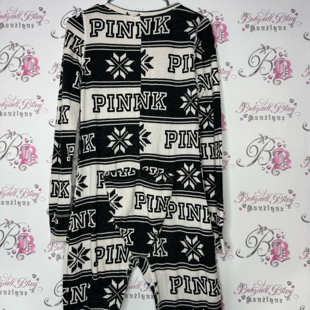 Victoria secret pink onesie long sleeve but flap waffle knit winter Pajamas - Picture 5 of 14